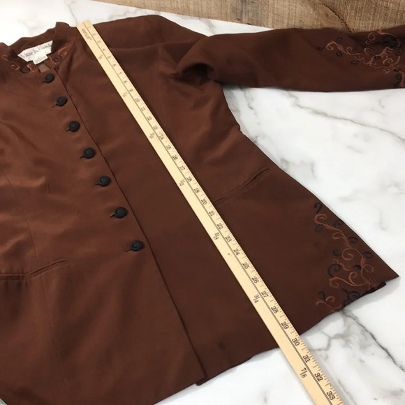 Diane Von Fusternberg Brown Blazer Jacket Womens 10 Embroidered 100% Silk - Picture 8 of 10